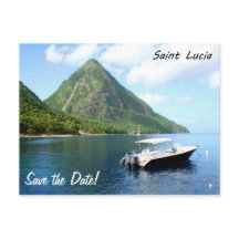 A speedboat in front of the Pitons in Saint Lucia