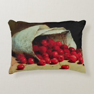 A spilled bag of cherries decorative cushion