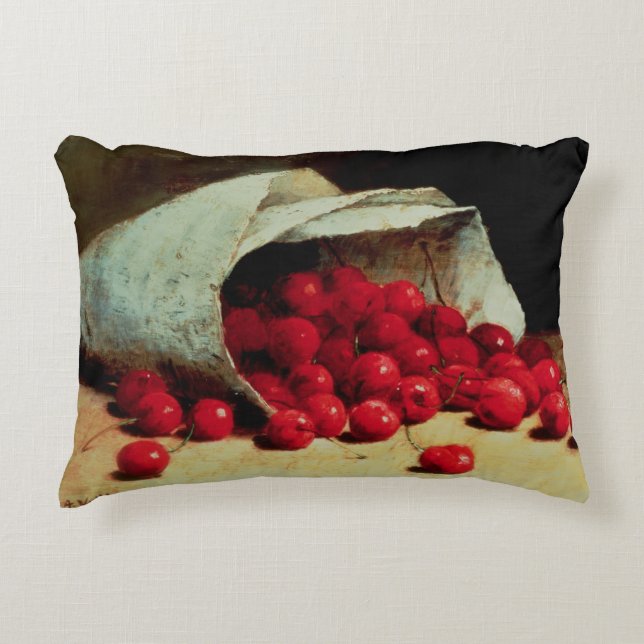 A spilled bag of cherries decorative cushion (Front)