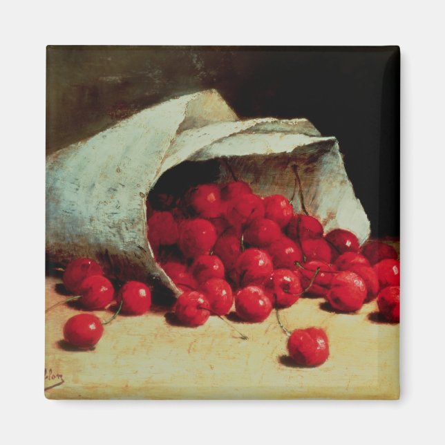 A spilled bag of cherries magnet (Front)
