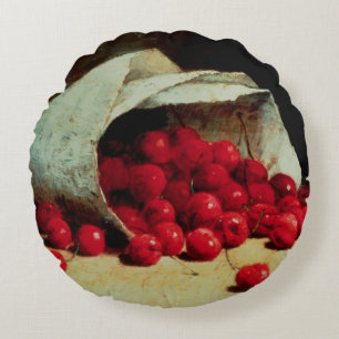 A spilled bag of cherries round cushion