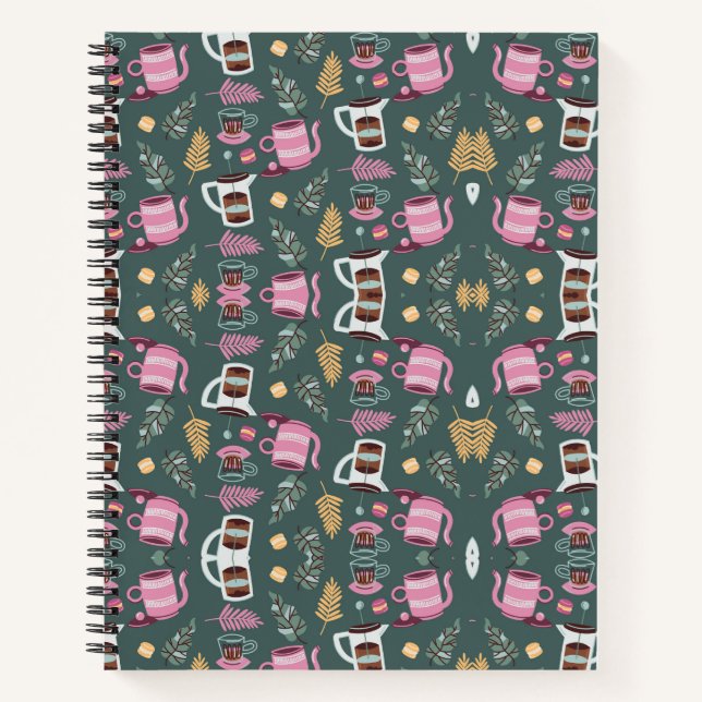 A spiral-bound notebook with a festive pattern (Front)