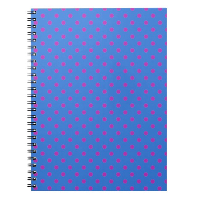 A Spiral Notebook: Bright Blue, Magenta Polka Dots Notebook (Front)