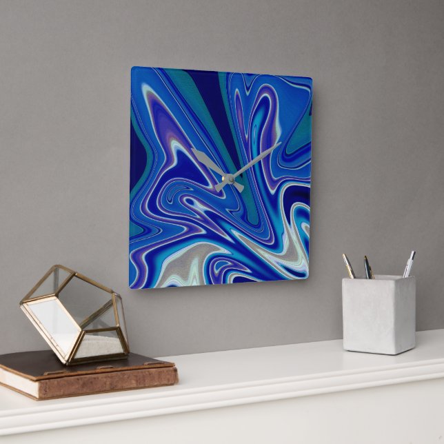 A Splash of Blue Square Wall Clock (Office)