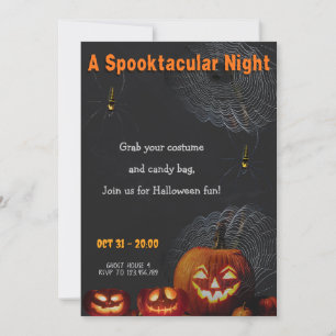 A Spooktacular Night   Pumpkins & Spider Halloween Invitation