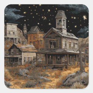 A Spooky Ghost Town Square Sticker