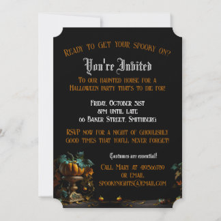 A Spooky Halloween Invite Flat Card with Pumpkins