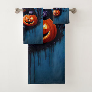 A spooky Halloween scene Bath Towel Set