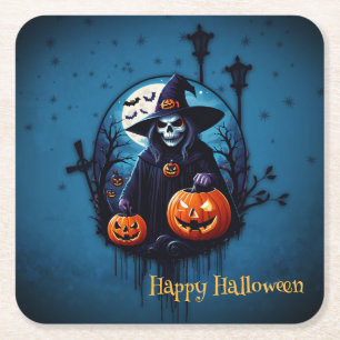 A spooky Halloween scene Square Paper Coaster