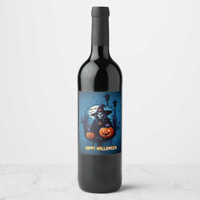 A spooky Halloween scene  Wine Label (Front)