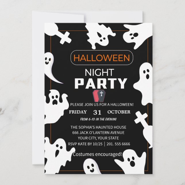 A Spooky Night with Ghosts – Halloween Invitation (Front)
