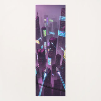 A sprawling neon metropolis seen from above yoga mat