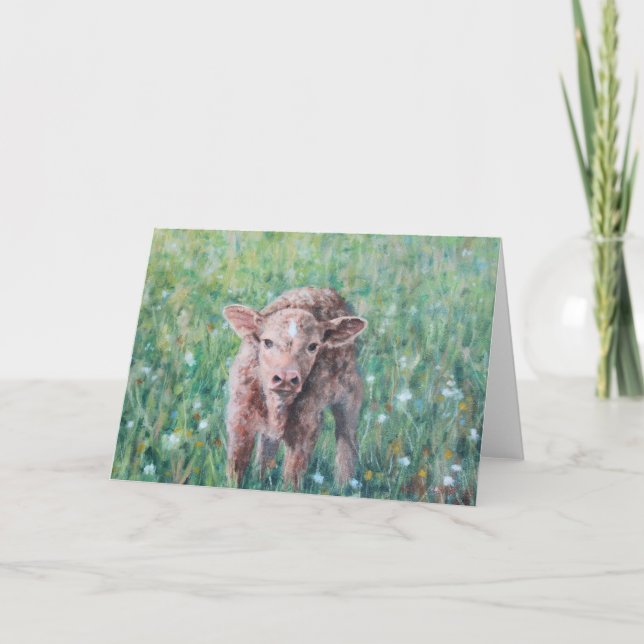 A Spring Baby Calf Original Art All Occasion Card (Front)