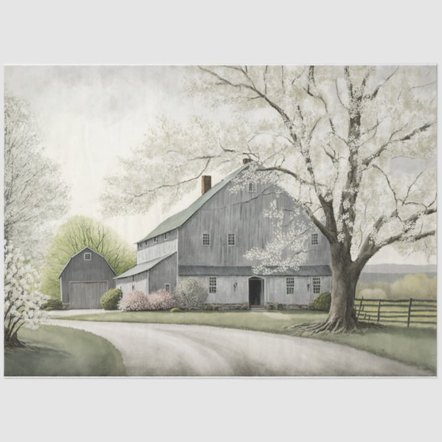 A spring Barn  Tissue Paper (Front)