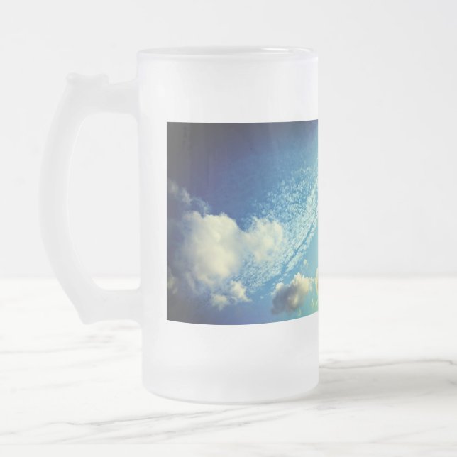A sprinkling in the clouds frosted glass beer mug (Left)