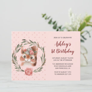A squirrel in a Flower Frame Birthday Invitation