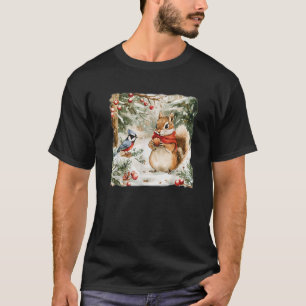 A Squirrel In A Snowy Forest Vintage Christmas Sty T-Shirt