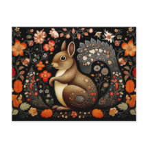 a Squirrel surrounded by flowers in dark colors