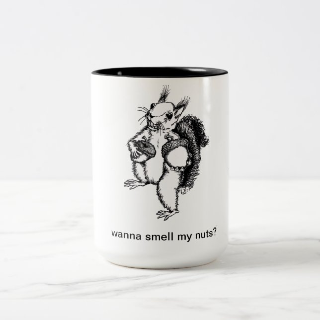 a squirrel that just wants you to smell his nuts Two-Tone coffee mug (Center)