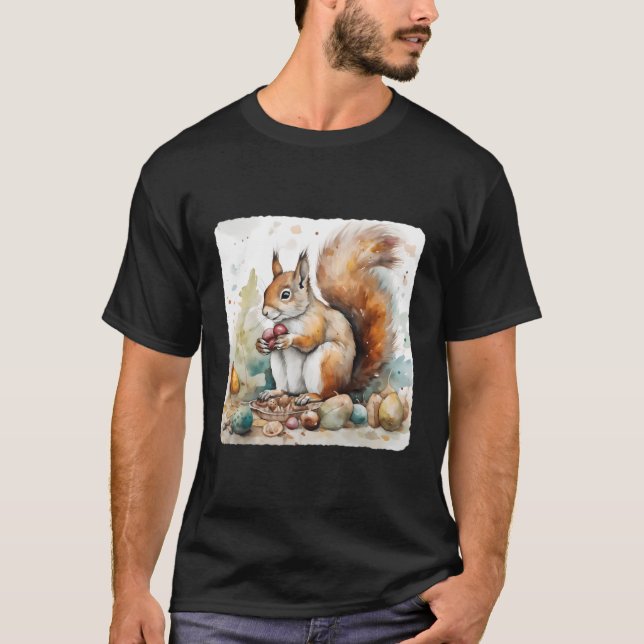 A Squirrel With A Collection Of Nuts Nature Foragi T-Shirt (Front)