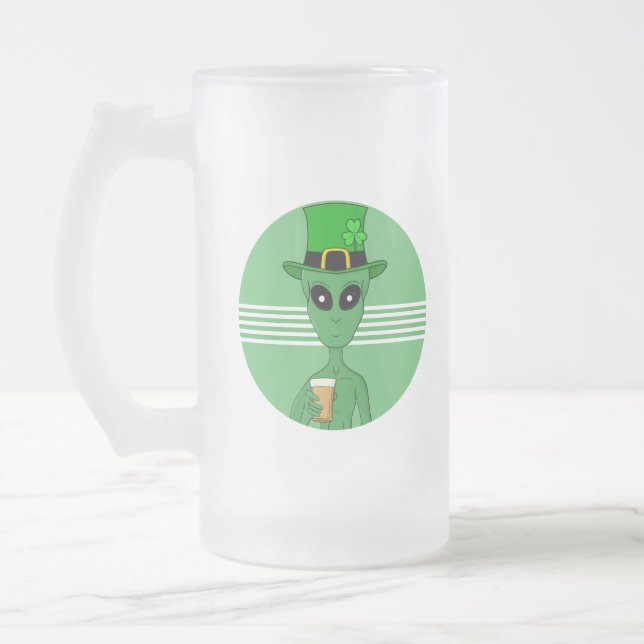A St. Patrick's Alien Frosted Glass Beer Mug (Left)