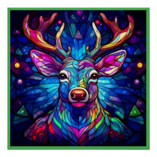 A Stained Glass Chrustmas  Reindeer Poster