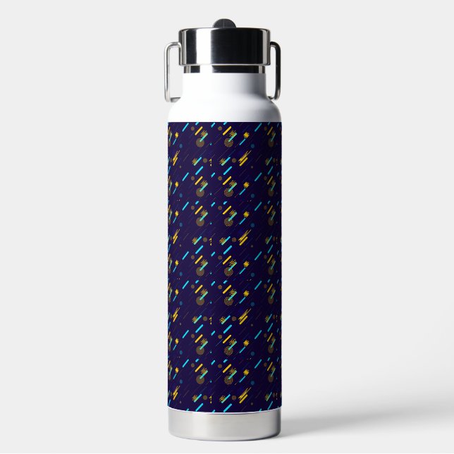 A stainless steel tumbler with a vibrant water bottle (Front)