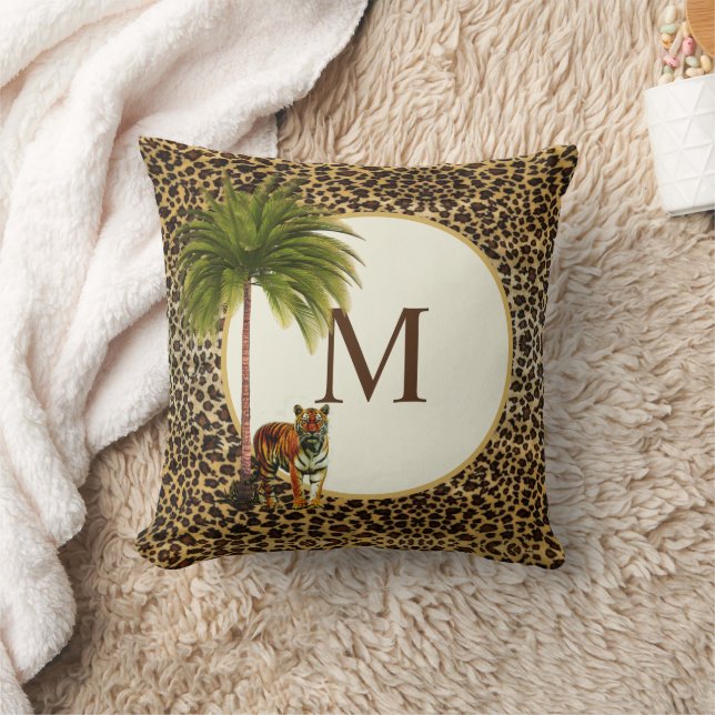 A Standing tiger on a leopard pattern Monogram Cushion (Blanket)