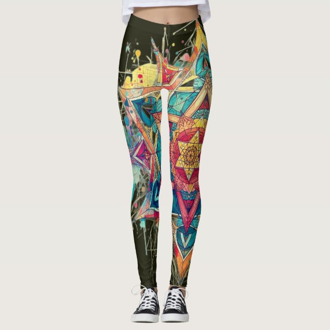 A Star + Abstract Art Pair of Customised Modern Leggings (Front)