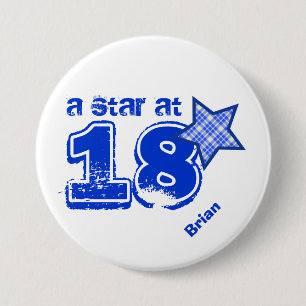 A Star at 18 BLUE PLAID Birthday Gift Collection 7.5 Cm Round Badge