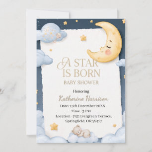 A Star Is Born with Sleeping Moon Baby Shower Invitation