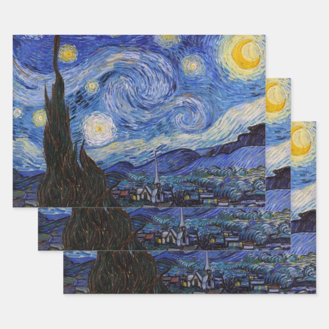 A Starry Night: Saint Remy by Vincent Van Gogh Wrapping Paper Sheet (Set)