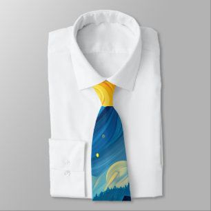 A starry night sky above country cottages tie