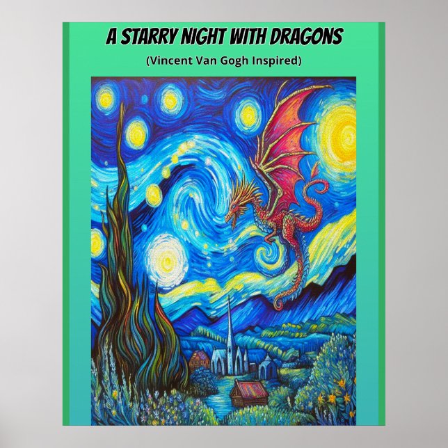 A starry night with dragons poster (Front)