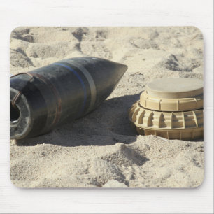 A static display of a converted ordnance shell mouse mat