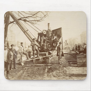 A steam crane in operation during the building of mouse mat