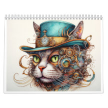 A steampunk calendar with a cat