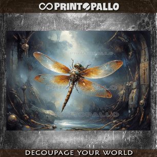 A steampunk dragonfly in a mysterious cave tissue paper