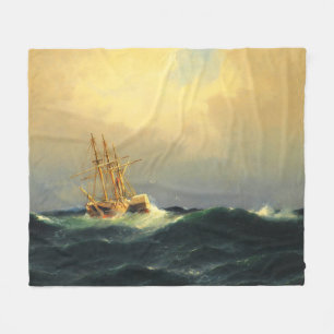A steamship in a storm in the Atlantic Ocean Fleece Blanket