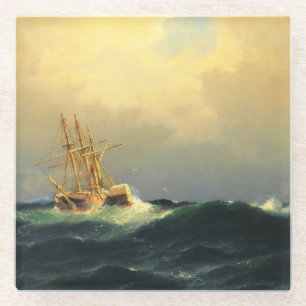 A steamship in a storm in the Atlantic Ocean Glass Coaster