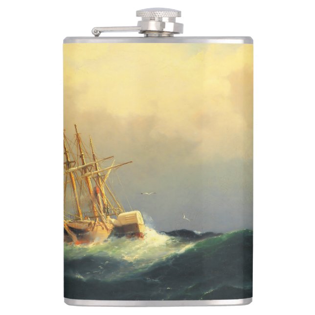 A steamship in a storm in the Atlantic Ocean Hip Flask (Front)