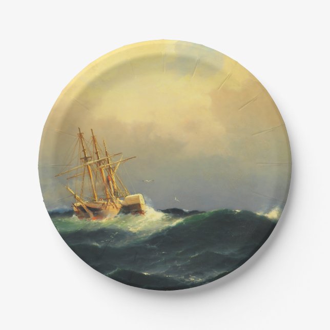 A steamship in a storm in the Atlantic Ocean Paper Plate (Front)