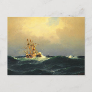 A steamship in a storm in the Atlantic Ocean Postcard