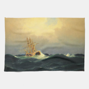 A steamship in a storm in the Atlantic Ocean Tea Towel