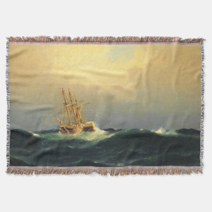 A steamship in a storm in the Atlantic Ocean Throw Blanket