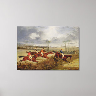 A Steeplechase, Near the Finish (oil on canvas) Canvas Print