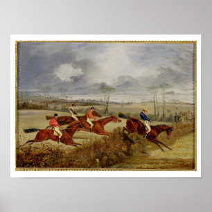 A Steeplechase, Near the Finish (oil on canvas) Poster