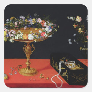A Still Life of a Tazza with Flowers Square Sticker