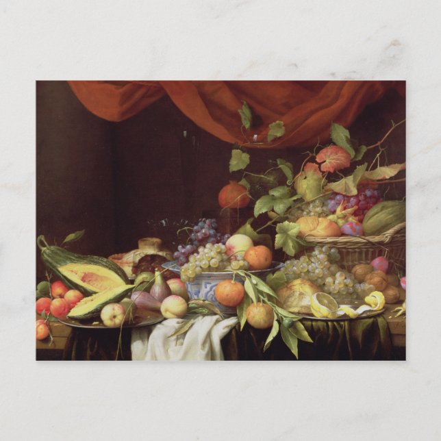 A Still Life of Fruit on a Draped Ledge Postcard (Front)