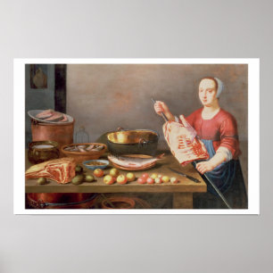 A Still Life of Meat and Fish with a Cook Poster